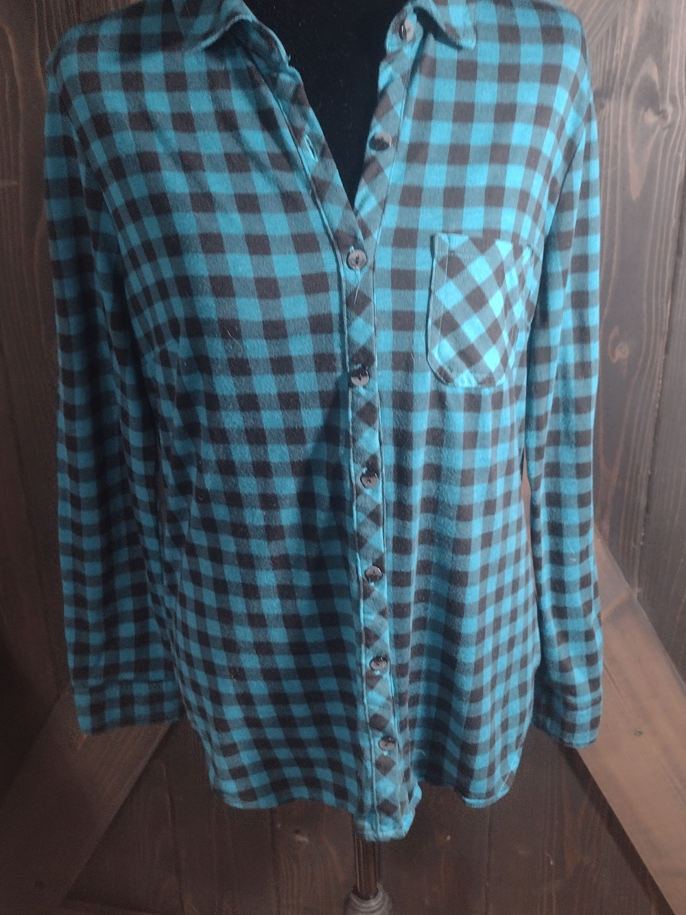 Alter Ego Flannel Shirt Colors Are Like Teal And Black Size Large